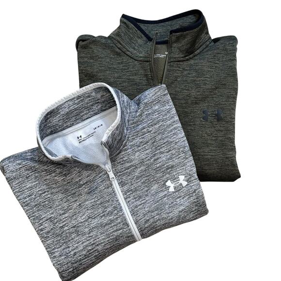 Bundle (2) Under Armour 1/4 Zip Loose Fit Heathered Gray & Green Men's Large - Picture 1 of 7